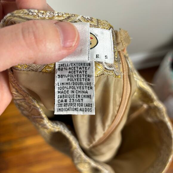 Talbots Vintage Skirt gold silver metallic jacquard brocade holiday coquette - Picture 7 of 8